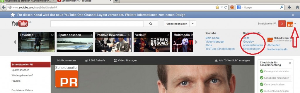 Youtube mit Administrator-Einstellung über Google+ - Scheidtweiler PR