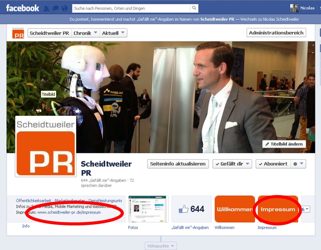 Das Impressum bei Facebook - PR Agentur Bremen