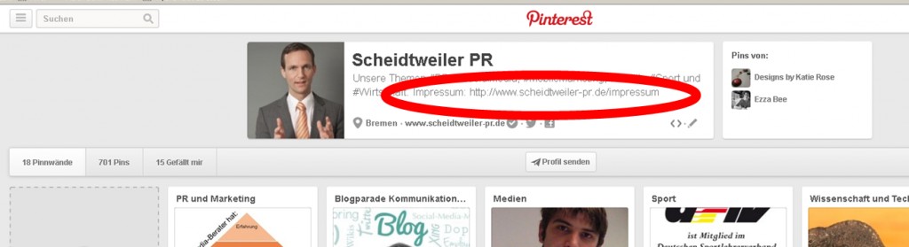 Das Impressum bei Pinterest - PR Agentur Bremen