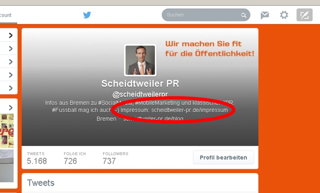 Das Impressum bei Twitter - PR Agentur Bremen