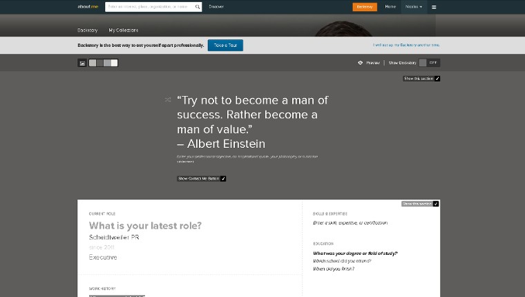 about.me mit neuem Feature - Lebenslauf des Nutzers