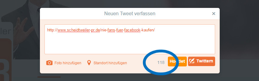 Twitter - normalen Link teilen mit 140 Zeichen