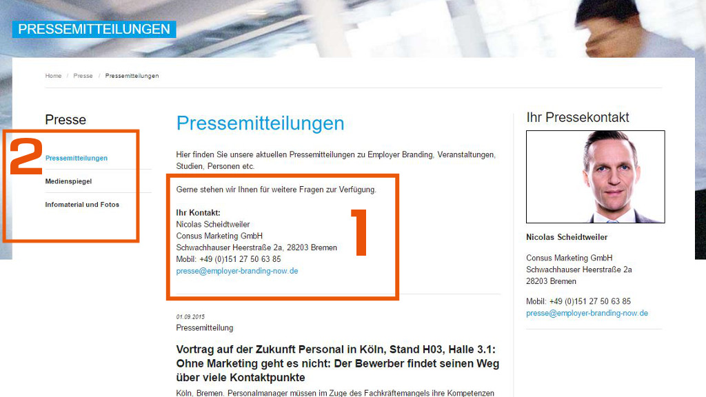 Zum Newsletter 122015 Pressebereich auf der Webseite