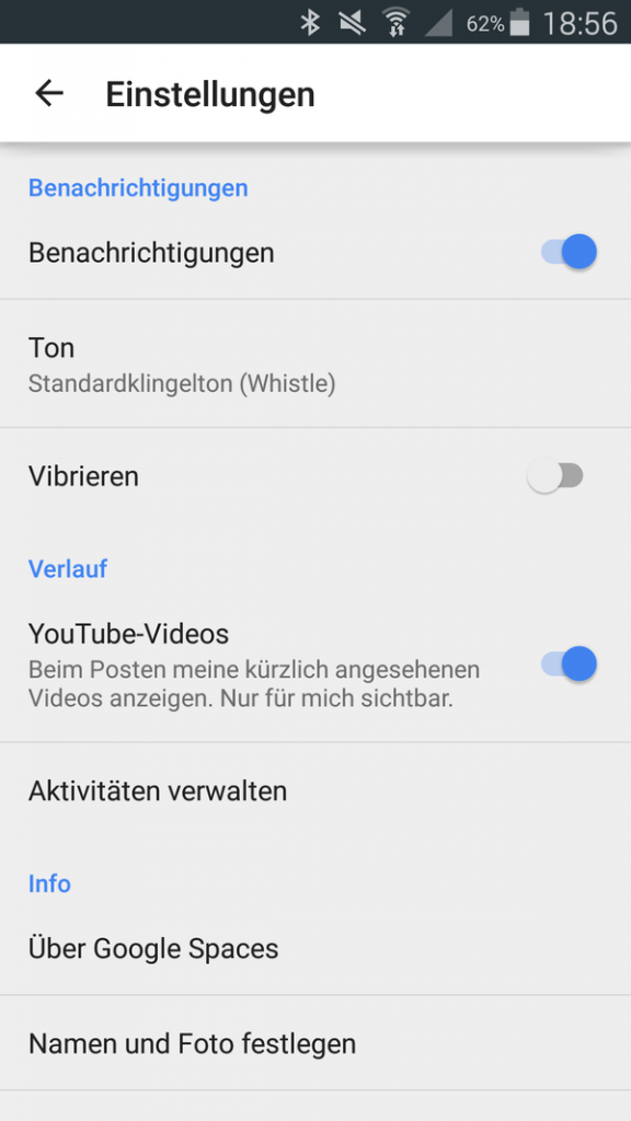 Google Spaces App - 2 - Einstellungen