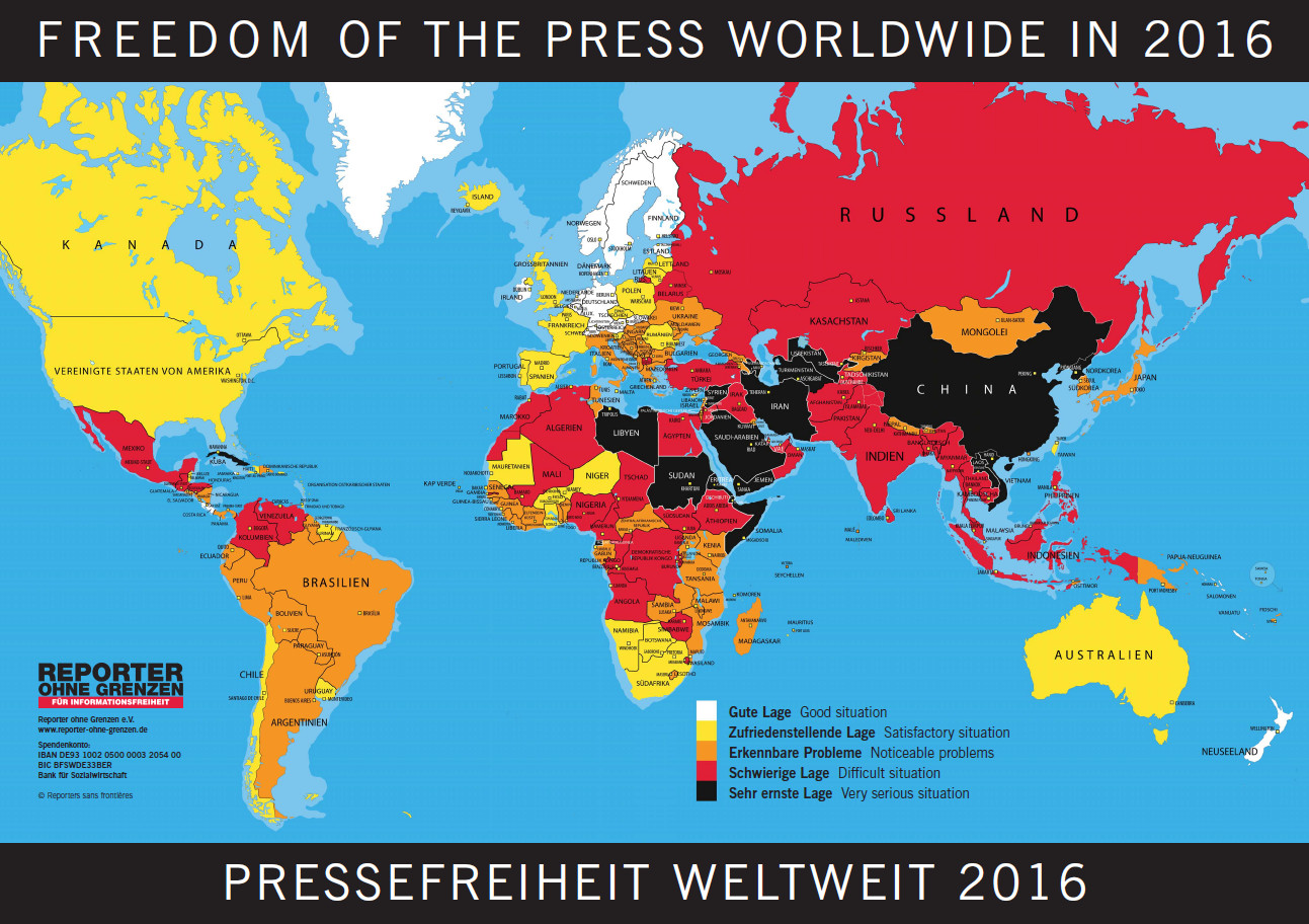 Reporter ohne Grenzen - Heatmap Pressefreiheit 2016