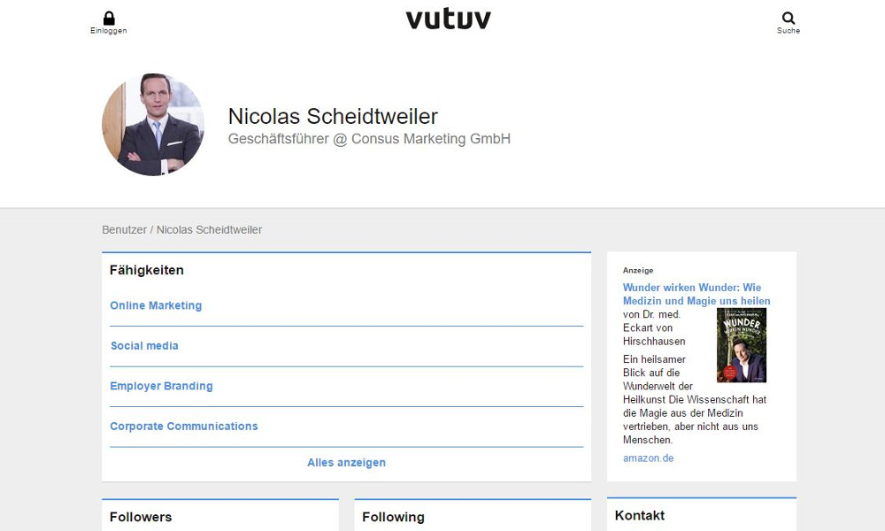 Screenshot: Vutuv - das neue Business-Netzwerk statt Linkedin und Xing