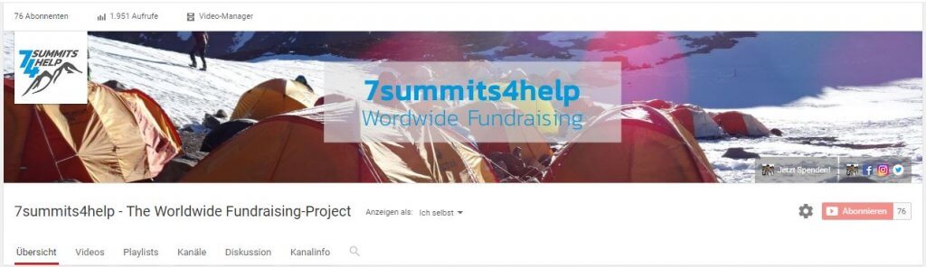 Grafik: Youtube-Kanal-Bild von 7summits4help - PR-Newsletter