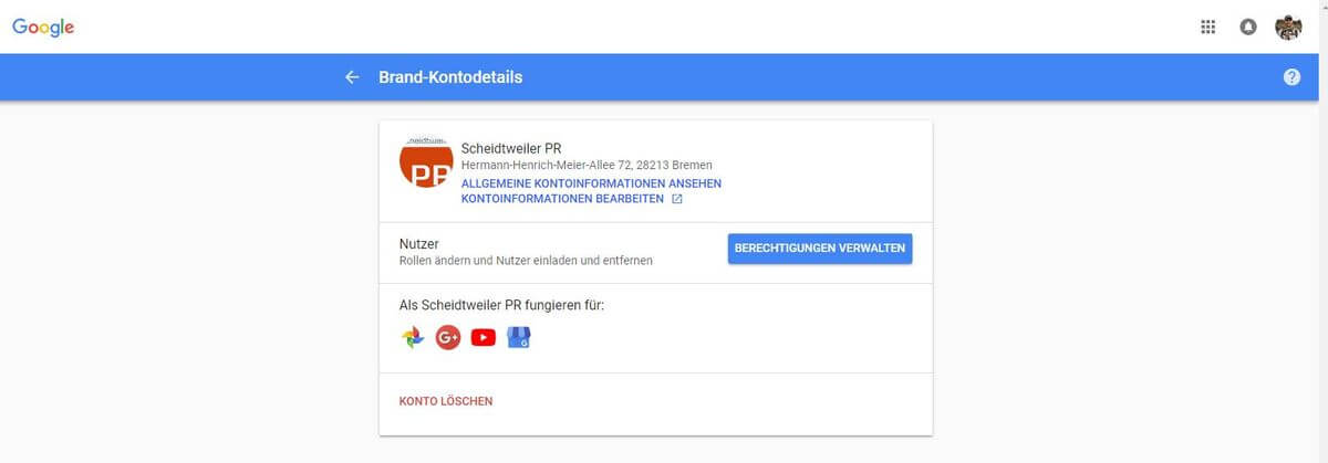 Unternehmen bei Youtube - 03 - Brand-Konto-Details